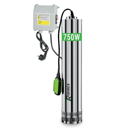 Offerta a tempo: Ribimex Pompa Sommersa per Pozzi 4 Turbine, Acque Chiare, 750W, Portata 8000L/h, Immersione Max 15 m, Prevalenza 43 m, in Acciaio Inox, Ideale per Pozzi, Cisterne e Serbatoi - PRPVC751/43F - 17% da 197.72 € a 163.86 €