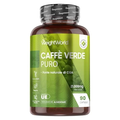 Offerta a tempo: Caffè Verde Puro Vegano da 21.000mg, Estratto 50:1, Fonte Naturale di CGA, 90 Capsule, Caffe Verde dalla Pianta Coffea Arabica, Green Coffee Beans, Senza Magnesio Sterarato e OGM, Prodotto in Europa - 50% da 17.99 € a 8.99 €