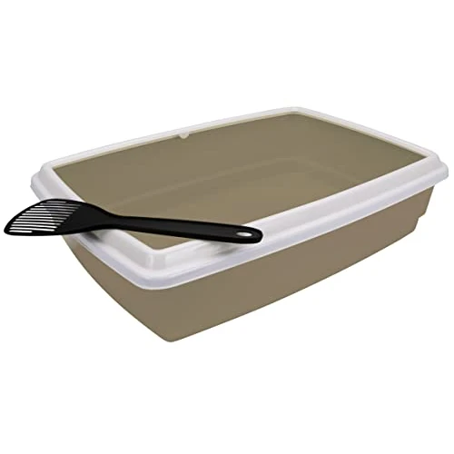 Offre limitée : Aimé | Bac à Litière pour Chat | Avec Rebord et Pelle | Maison de Toilette | Bac Hygiénique Facile à Nettoyer | Taupe | 44 x 34 x 11 cm de 7.45 € à 7.04 € (6% de remise)