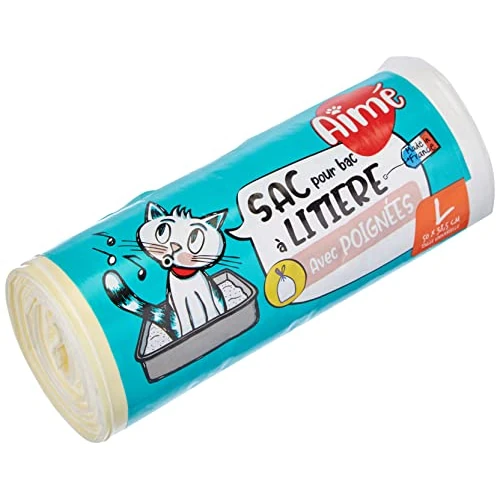 Aimé | Sacs Hygièniques Pour Litière Chat x8 Format Universel 50x38.5 cm | Sacs pour Bac à Litière avec Poignées Refermables pour le Bien-Être de votre Chat