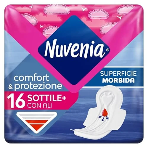 Offerta a tempo: Nuvenia - Assorbente Sottile Normal con Ali - Superficie Morbida e Controllo Odori - Confezione da 16 Assorbenti - 29% da 1.68 € a 1.19 €