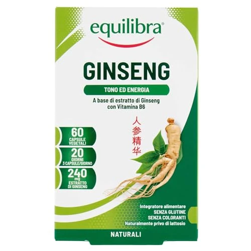 Equilibra Integratori Alimentari Ginseng, Integratore A Base Di Ginseng E Vitamina B6, Contro La Stanchezza Fisica E Mentale, Per Il Normale Metabolismo Energetico, 60 Unità, Confezione da 1
