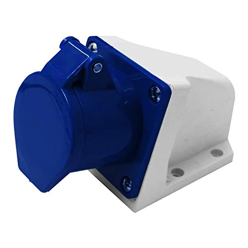 Electraline 80868 industrieel stopcontact, gebogen, 32 A, 2P+T, 220 V, blauw