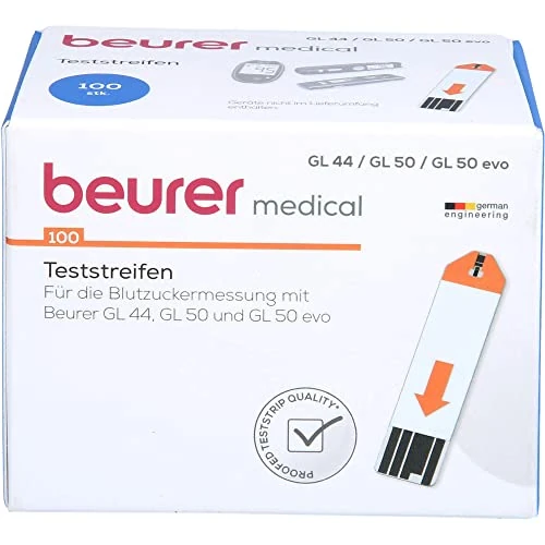 Offerta a tempo: Beurer Strisce Reattive Misurazione Glicemia per GL 50, GL 50 evo, GL 44, Adatto per l’autocontrollo del tasso glicemico, Confezione da 100 - 35% da 43.08 € a 27.99 €