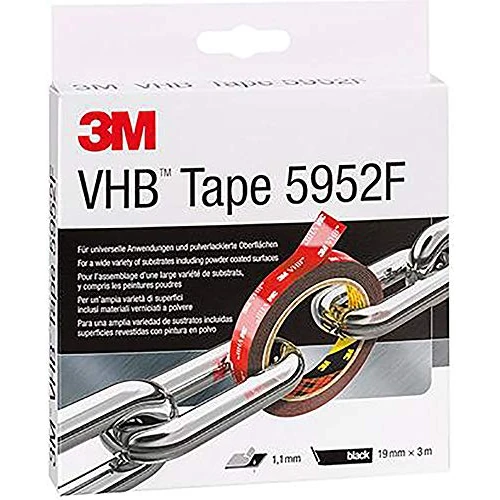 3M Nastri Adesivi Vhb ad Ottima Resistenza 5952F - Ottima Adesione Su Vernici A Polvere, Metalli, Vetro, Legno, Acrilico, Policarbonato, Abs - 19 Mm X 3 M, Nero, Spessore: 1.1 Mm (1 Pezzo)