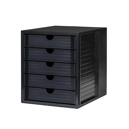 Cassettiera portadocumenti HAN – SYSTEMBOX KARMA – design accattivante per documenti fino al formato C4, certificato ANGELO BLU, 5 cassetti chiusi, nero ecologico, 14508-13