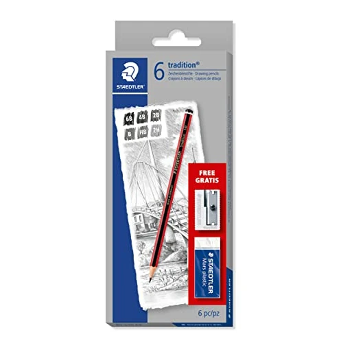 Offre limitée : STAEDTLER 61 110 C6 Tradition Crayon graphite pour dessin et esquisse – Degrés assortis (6 crayons + taille-crayon et gomme gratuits) de 7.70 € à 7.70 € (0.00% de remise)