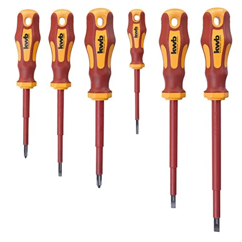 Offerta a tempo: kwb Set di cacciaviti VDE 6 pezzi, lame completamente isolate, extra temprate, incl. impugnatura a 2 componenti e foro di sospensione, set di cacciaviti in acciaio CV - 41% da 26.89 € a 15.89 €