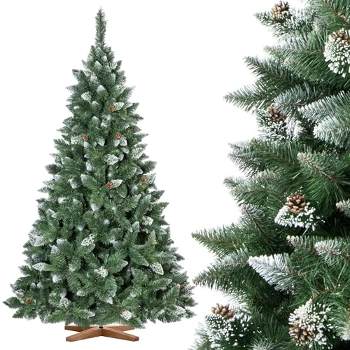 Oferta limitada: FairyTrees árbol de Navidad Artificial 220cm Pino con el Soporte de Madera | árbol Artificial Blanco nevado| Fabricado en EU de 199.90 EUR a 139.90 EUR (ahorro 30%)