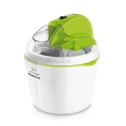 Taurus TASTY'N'CREAM - Sorbetière 12W, Capacité de 1,5L, Double sens de rotation, Livret de 8 recettes, Pieds anti-dérapeants, Blanc et vert