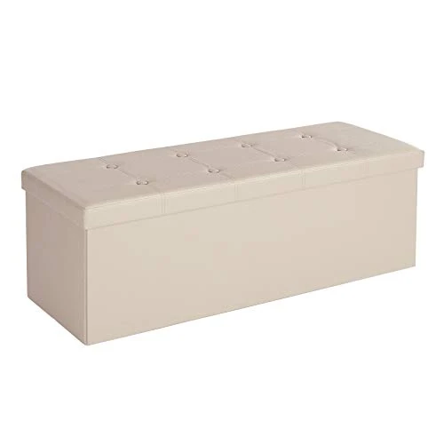 Offerta a tempo: SONGMICS Cassapanca Contenitore 120L, Pouf Contenitore, Panca Poggiapiedi Pieghevole, Capacità di Carico di 300 kg, Seduta Imbottita, Beige LSF70M - 20% da 39.99 € a 31.99 €