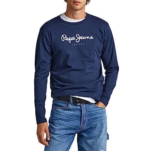 Limited offer: Pepe Jeans Men's Eggo T-Shirt Slim Fit Long Sleeve Blue from 30.13 EUR to 15.67 EUR (save 48%)