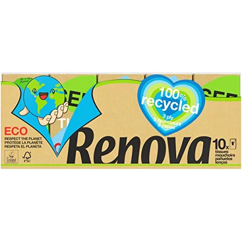 Offerta a tempo: RENOVA Fazzoletti tascabili 100% Recycled - 10 pacchetti - 47% da 6.39 € a 3.39 €