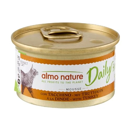 Almo Nature Daily - Comida húmeda para Gatos Adultos - Mousse de Pavo - Alimento húmedo Completo y equilibrado - 85 g, Pack de 24