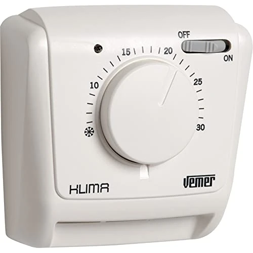 Offerta a tempo: VEMER VE021200 KLIMA SI - Termostato Meccanico a Espansione di Gas per Caldaia/Condizionatore, Funzione Riscaldamento/Condizionamento, Interruttore ON/OFF e Spia di Funzionamento, Bianco - 0.00% da 22.50 € a 22.50 €