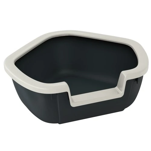 Ferplast Lettiera Gatto, Toilette per Gatti Aperta, con Bordi Alti Ingresso ribassato, 57,5 x 51,5 x h 22 cm, DAMA Lettiera Angolare, Nero