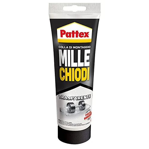 Pattex Millechiodi Trasparente, adesivo di montaggio a base acqua con presa immediata, adesivo trasparente preciso per metallo, legno e altro, 1x200g tubo