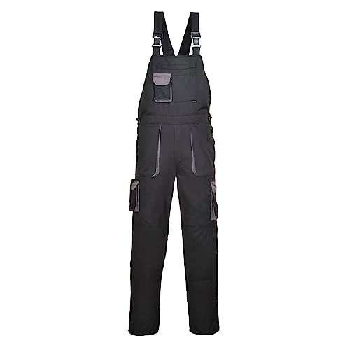 Limitiertes Angebot: Portwest TX12 Herren Texo Kontrast Latzhose Arbeitslatzhose Schwarz, L von 36.07 EUR auf 36.07 EUR (Spare 0%)