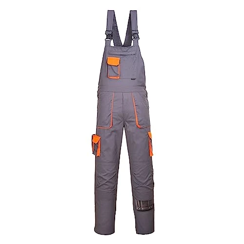 Limited-time offer: Portwest TX12 Men's Texo Contrast Bib and Brace Work Overalls Workwear Dungarees with Storage Knee Pad Pockets Adjustable Fit Elasticated Back, Grey, XL from 27.87 GBP to 26.99 GBP (save 3%)