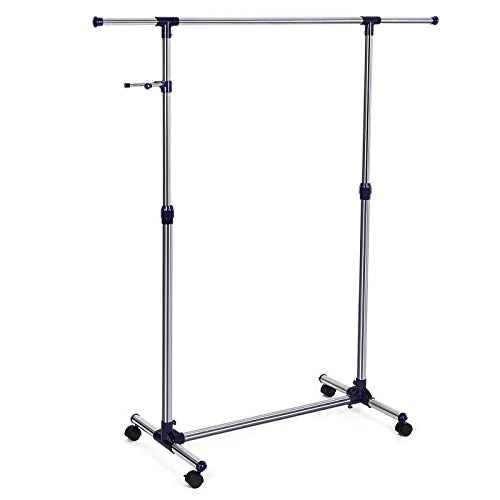 Tijdelijke aanbieding: SONGMICS kapstok, kapstok op wielen, rvs gecoate buizen, met uittrekbare kledingstang, zijhaken voor accessoires, in hoogte verstelbaar 97-165 cm, blauw LLR01L van 32.59 EUR naar 32.59 EUR (korting 0%)