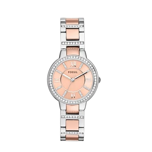 Oferta limitada: Fossil Virginia Reloj para mujer, movimiento de cuarzo con correa de acero o piel, Tono plata y tono oro rosa con purpurina, 30MM de 169.00 EUR a 84.50 EUR (ahorro 50%)