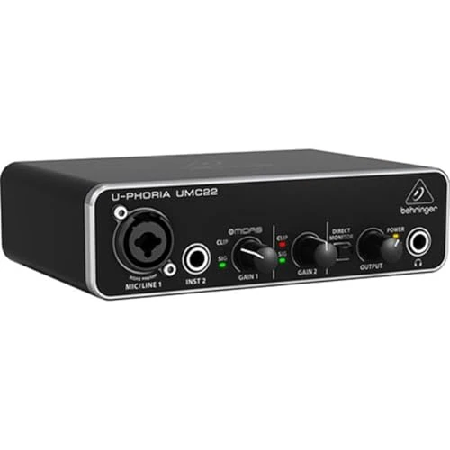 Behringer UMC22 2x2 USB Audio Interface, 48 kHz, with MIDAS-Designed Mic Preamplifier for Microphones and Instruments