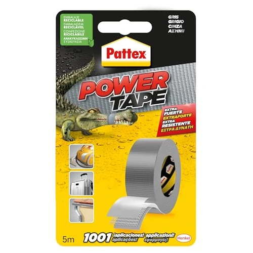 Pattex Power Tape, Nastro Telato Americano, Nastro Isolante Extra Forte per Carichi Pesanti, Per Tutti i Materiali, Impermeabile, Universale, Per Riparazioni, Fissaggio, Imballaggio, Grigio, 48mmx5m