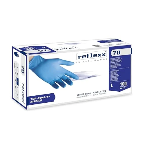 Reflexx R70/L Powder Free Nitrile Gloves, Large, Light Blue, Pack of 100