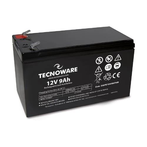 Oferta limitada: Batería de Plomo-ácido Tecnoware 12 V - para SAI, videovigilancia y Sistemas de Alarma - Conexión Faston 6.3 mm - Dimensiones 15,1x 9,4 x 6,5 cm - Capacidad 9 Ah, Blanco de 24.99 € a 24.99 € (ahorro 0.00%)