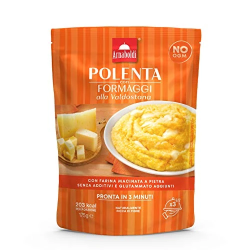 Arnaboldi Fertiggerichte Italienische Polenta mit glutenfreiem Valdostana-Käse [4 Packungen à 175g]