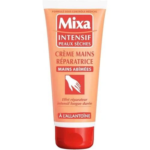 Mixa - Crema mani riparatrice, Linea “Intensif Peaux Sèches”, all’Allantoina, per mani screpolate, Tubetto da 100 ml