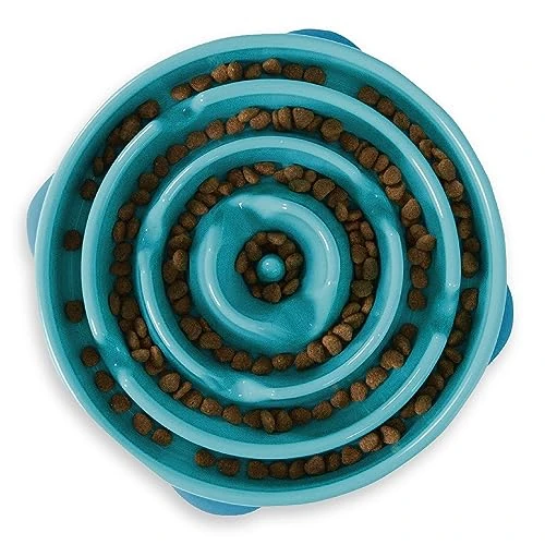 Outward Hound Fun Feeder Slo-Bowl - Ciotola anti-ingozzamento per cani - grande - turchese