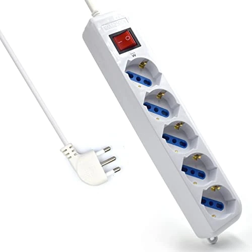 Beperkte aanbieding: Meervoudige stekkerdoos met 5 stopcontacten, stekkerdoos met 5 Italiaanse stopcontacten 10 A/16 A en Schuko (Duits) - Italiaanse stekker 16 A - vermogen 250 V/2500 W - kabel 1,5 meter, stopcontacten van 6.51 EUR naar 6.51 EUR (besparing 0%)