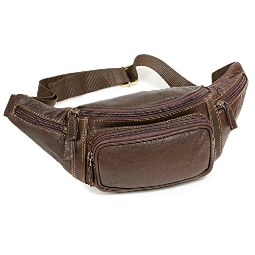 LEAS Sac Banane Buffalo, Cuir véritable, Marron Travel-Line''