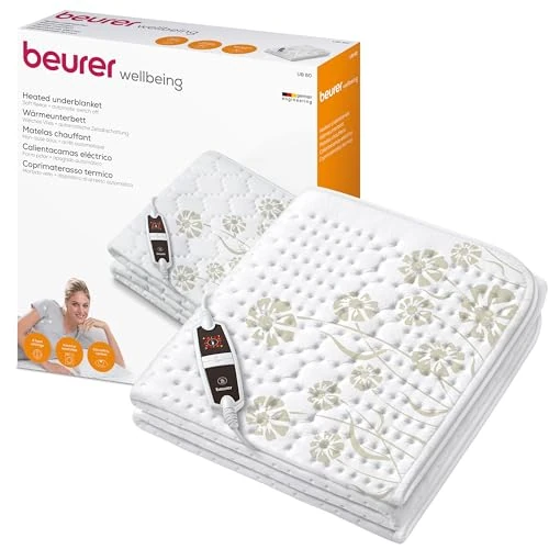 Beurer UB 60 warm bed, cuddly heat bed pad with 4 temperature levels and quick heating, machine washable, white