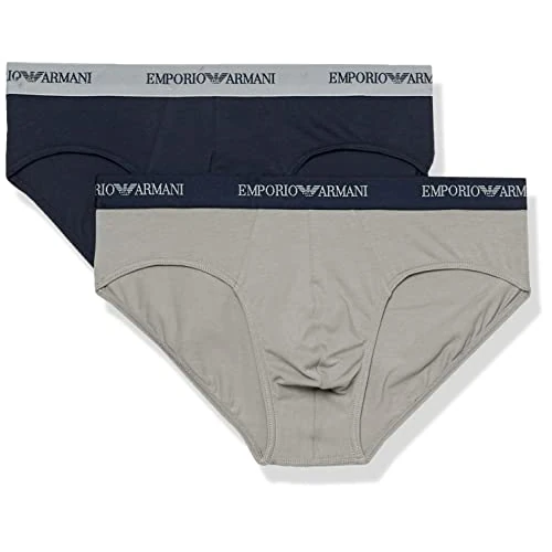 Emporio Armani Men's 2 Pack Cotton Brief, Blu (Marine / Gris), X-Large