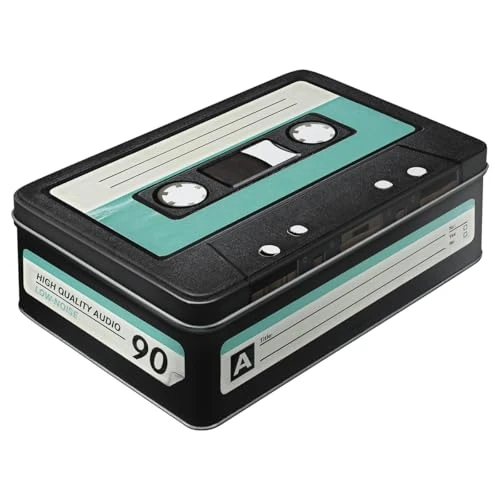 Nostalgic-Art Retro Vorratsdose Flach, 2,5 l, Retro Cassette – Geschenk-Idee für Musik-Fans, Blech-Dose mit Deckel, Vintage Design