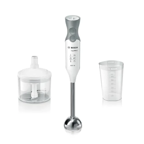 Bosch MSM66155 ErgoMixx Mixeur-Plongeant - Mixeur à main 600 W- 12 vitesses - Système anti-éclaboussures - Poignée ergonomique, Blanc/Gris