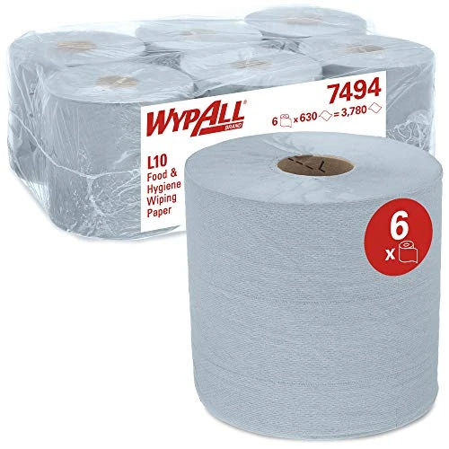 WypAll 7494 L10 Wipers, Airflex, 1-Ply, Centrefeed, 630 Sheets Roll per Box, Blue (Pack of 6)
