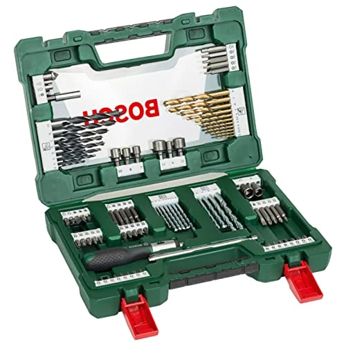 Bosch Accessories 91 pièces Jeu de forets et d'embouts en titane V-Line (pour le bois, la pierre et le métal, y compris tournevis à cliquet et tige magnétique, accessoires outils de perçage)