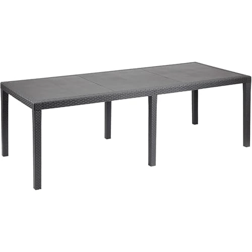 IPAE-Progarden Queen Rectangular Extensible Rattan Effect Table, Anthracite, Plastic, 220 x 90 x 72 cm