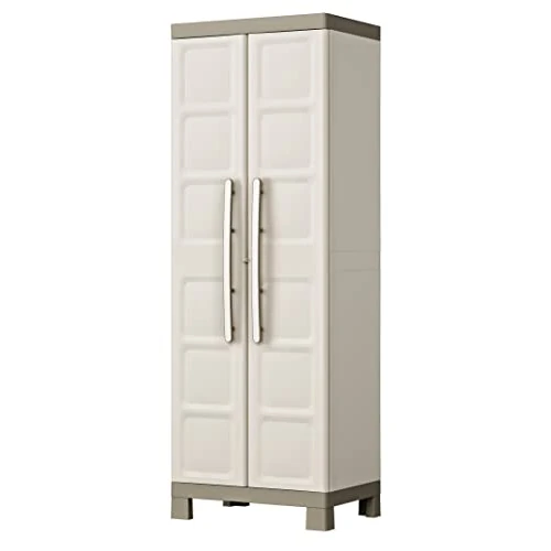 Keter Armadio Portascope Excellence, 4 Ripiani Regolabili & 2 Vaschette Portaoggetti, Beige/Tortora, 65x45x182 H Cm