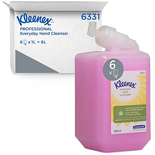 Offerta a tempo: Kleenex Detergente per Mani 6331, Per Uso Quotidiano, Per Servizi Igienici Molto Frequentati, 6 Flaconi x 1L, 6.000 Erogazioni Totali - 38% da 72.99 € a 44.99 €