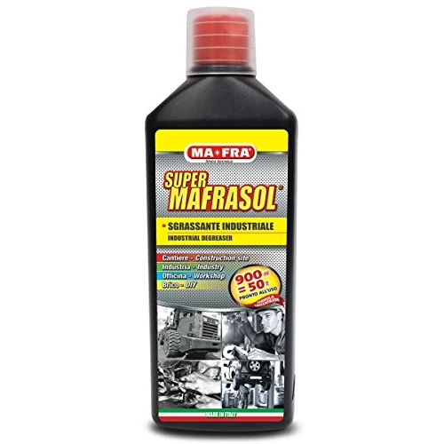MAFRA, SuperMAFRAsol, Sgrassante Industriale Intensivo, Formula Concentrata Altamente Diluibile, Elimina Tracce di Sporco e Incrostazioni da Ogni Superficie, Formato da 900 ML