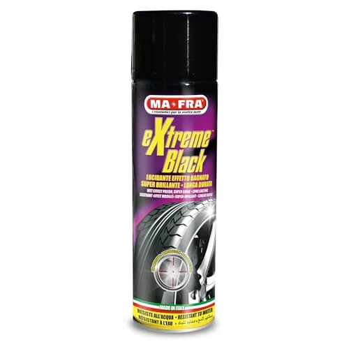 Offerta a tempo: Ma-Fra, Extreme Black, Nero Gomme Spray Ultra Brillante con Effetto Bagnato a Lunga Durata, Previene Screpolature, Resistente a Pioggia e Lavaggi Frequenti, Dona Effetto Supersportivo, Formato 500ml - 3% da 10.35 € a 10.05 €