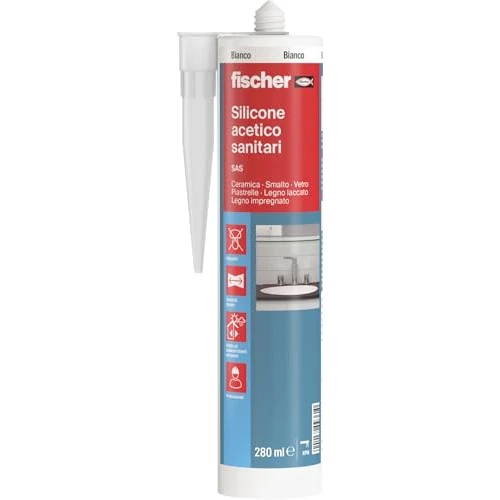Offerta a tempo: Fischer SAS Bianco, Silicone Sigillante Antimuffa interno/esterno a Base Acetica per Ambienti Sanitari come Bagno, Doccia, Ceramica, 9361 - 58% da 8.90 € a 3.78 €