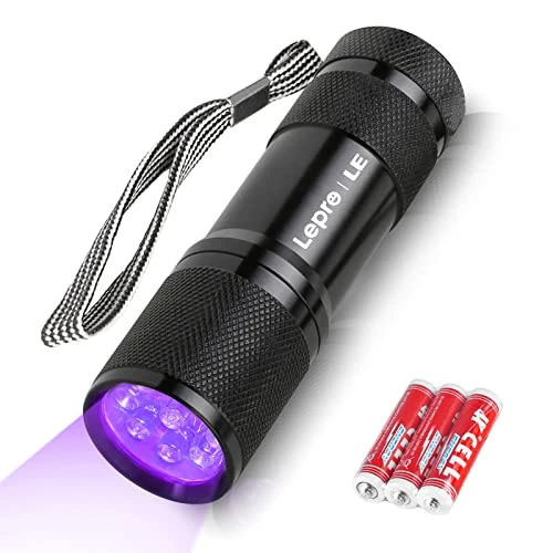 Limited-time offer: Lepro LE UV Torch, 9 LED 395nm Ultraviolet Flashlight | Blacklight Detector for Pet Urine, Stain, Bed Bugs and More, 3 AAA Batteries Included from 8.99 £ to 6.98 £ (save 22%)
