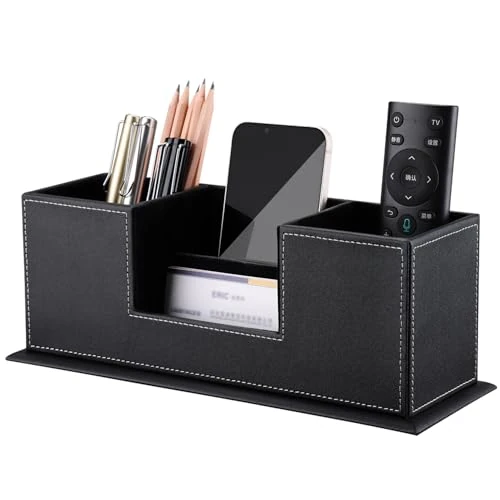 Offerta a tempo: KINGFOM Desktop Leather Storage Box 4 Divided Compartments for Pen/Business Card/Remote Control/Mobile Phone/Office Supplies Holder Collection nero - 20% da 29.87 € a 23.87 €