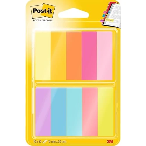 Limited offer: Post-it Page Markers – Self-Adhesive Document Flags in Assorted Bright Colours - 1 x Pack of 10 Pads, 50 Markers per pad (12.7 mm x 44.4 mm) from 6.99 EUR to 5.68 EUR (save 19%)