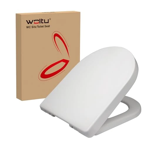 WOLTU Tapa de WC Asiento Inodoro Bisagra de Cierre Suave Instalar Rápida/Demontar Rápida, Plastico Blanco Forma de D